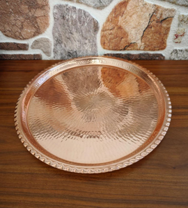 Hammered <b>Copper</b> Metal Handicraft Modern Serving Tray Brass <b>Handle</b> Decorative Large Coffee Table Multi-Purpose <b>Kitchen</b> Food Tray - Product Image 5
