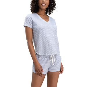 High Stretchable Short Sleeve Women's Casual & loungewear <b>Twin</b> <b>Set</b> Good Quality V-Neck Short Sleeve T-Shirts & Shorts <b>Sets</b> - Product Image 1