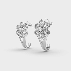 IGI Certified Lab Grown Pear & Round Diamond Flower <b>Drop</b> Earrings Solid 925 Sterling Silver Floral Diamond Earrings - Product Image 2