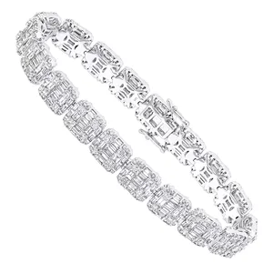 EtherStar Jewels 14 ct Baguette Lab Grown Diamond Tennis Bracelet 18K <b>Solid</b> <b>Gold</b> 12mm Wide Link Fine Jewelry - Product Image 1