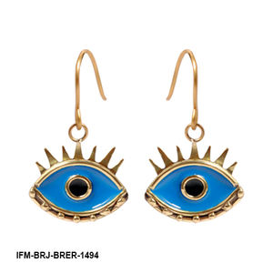 Boucles d'oreilles tendance faites à la main en laiton en forme d'œil, émail bleu marin, talisman œil porte-bonheur, crochets sans plomb, bijoux artisanaux - Product Image 1