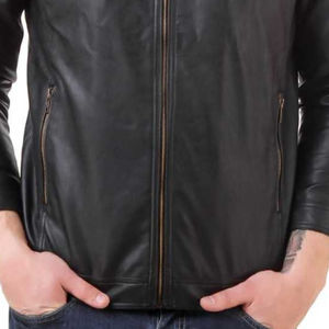 ผู้ผลิตเสื้อผ้าสตรีทแวร์แบบสั่งทำ เสื้อแจ็คเก็ตวินเทจผู้ชายไซส์ใหญ่ ตัดต่อผ้าขนแกะ โอเวอร์ไซส์ หนังแท้ - Product Image 4
