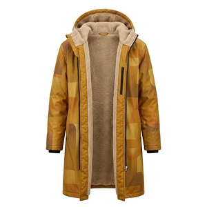 เสื้อโค้ทยาวกันน้ำสำหรับผู้หญิงมีฮู้ดลายพรางสีเหลืองน้ำตาล - Product Image 2