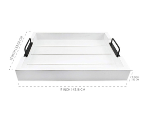 Bandejas rectangulares de madera de mango macizo blancas al por mayor elegantes asas de metal ecológicas para el hogar hoteles precio competitivo - Product Image 2