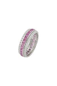 <b>Ruby</b> and Diamond Square Children's Luxury <b>Ring</b> in 92.5 Sterling Silver Rhodium Plated - Product Image 3