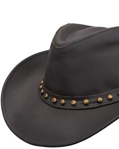 Sombrero Vaquero Clásico de Cuero Negro con Banda de Tachuelas, Unisex, para Exteriores, Sombrero de Rancho de Alta Calidad para Vaqueros y Vaqueras - Product Image 6