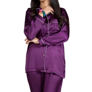Conjunto de Pijama de Terciopelo Morado Oscuro para Mujer, Camisa de Manga Larga con Botones y Pantalones a Juego, Ropa de Dormir Suave y Elegante, Conjunto para Descansar, OEM Personalizado - Product Image 2