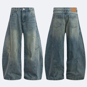 Custom Logo Denim Sweat Pants Baggy Jeans Pants Stacked <b>Flare</b> Jeans Pant Men Wide Leg Jean for Men - Product Image 3