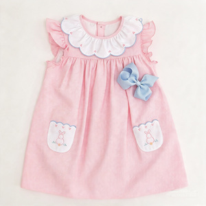 Vestido de Algodón/Poliéster para Niña, Diseño Mini Dulce con Bordado de Conejito Rosa, para Primavera, Verano y Otoño - Product Image 6