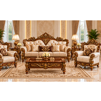 Majestätisches Maharaja-Stil Wohnzimmer-Sofa-Set Traditionelles Gepolstertes Massivholz-Sofa-Set mit Geschnitztem Design und Geknöpfter Rückenlehne USA