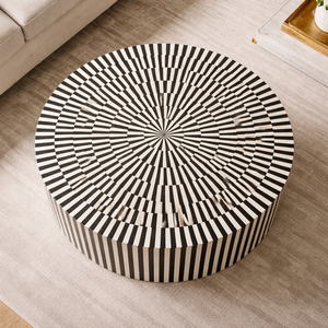 <b>Round</b> Coffee <b>Table</b> Modern Bone Inlay Resin Inlay Living Room Center <b>Table</b> Black and <b>White</b> Pattern - Product Image 2