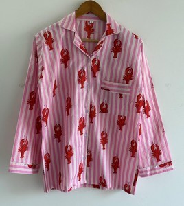 Pijamas de Algodón Estampado a Rayas Rosas de 2 Piezas para Mujer, Manga Larga, Cuello Camisero, Ropa de Dormir Informal para Verano - Product Image 6