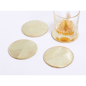 Wholesale Custom Logo Elegant Gold Metal Coasters Set Modern Geometric Metal Drink Mats Round Gold <b>Table</b> <b>Protectors</b> For Coffee - Product Image 2