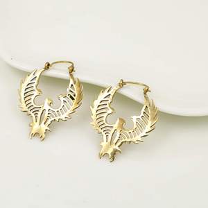 Boucles d'oreilles créoles aigle plaqué or, en alliage de laiton vintage, bijoux unisexe - Product Image 5