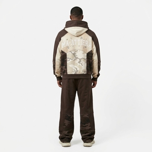Conjunto de Sudadera con Capucha y Pantalones de Chándal para Hombre, Color Marrón Crema, Camuflaje, Cierre de Cremallera, Corte Holgado, Estilo Urbano, Personalizado, OEM, ODM, Venta al Por Mayor - Product Image 2