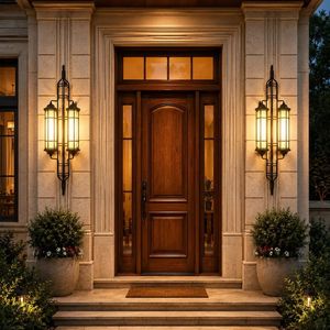 Modern Antique Outdoor Wall Sculpture Waterproof Porch <b>Sconce</b> Foliage Pattern Tempered Glass Garden Balcony <b>Light</b> - Product Image 2