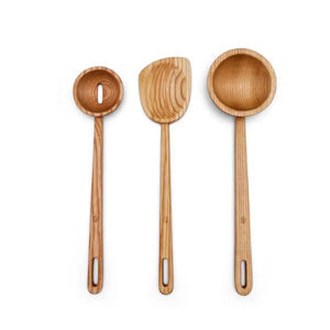 Juego de cucharas de cocina de madera rústica con espátula, cuchara para sopas, espátula para voltear y cuchara para mezclar, para utensilios de cocina. - Product Image 1