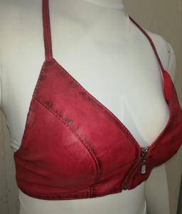 black faux leather or leather halter neck crop top with a front zipper closure bra - Product Image 1