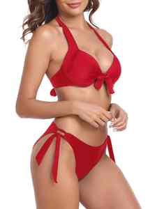 Nuevo Conjunto de Bikini con Acabado Brillante, Traje de Baño de Dos Piezas para Mujer, Aspecto Elegante, para Viajes de Lujo - Product Image 3