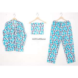 Conjunto de Pijama Casual de Lujo para Mujer, 100% Algodón, Manga Larga, Estampado Floral Digital, Cintura Elástica, Cuello Camisero, Primavera - Product Image 1