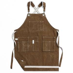 Tablier de mixologue en toile premium avec bretelles en cuir réglables, uniforme de bar professionnel, double couture, passants pour outils, pour les professionnels - Product Image 3