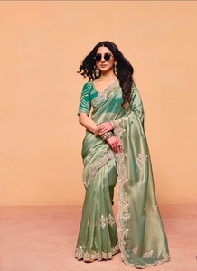 Designer Party Wear Multi Sequence And Thread Embroidery Work Moss Chiffon Saree Paired With Banglori <b>Silk</b> Embroidered Blouse - Product Image 2