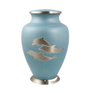 Suministros funerarios de cremación para adultos, urna con recuerdo conmemorativo a juego para cenizas humanos, Delfín grabado a mano, Metal púrpura y plata - Product Image 1