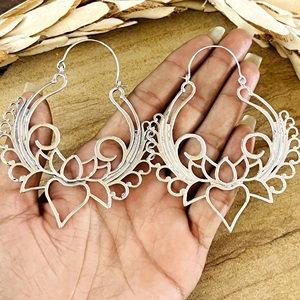 Último Diseño de Pendientes de Aro Tribales de Latón, Joyería para Mujer, Bañados en Plata, Estilo Boho, con Filigrana de Loto, Tipo Araña, para Venta al por Mayor/OEM/ODM - Product Image 4