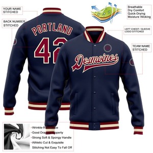 Custom Navy <strong>Maroon</strong> Cream Varsity Jacket Unisex Full-Snap Letterman Bomber Jacket Wholesale Team Wear College Sport <strong>Coat</strong> - Product Image 2
