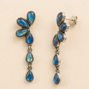 Pendientes Colgantes de Labradorita Natural Chapados en Plata de Ley 925 Hechos a Mano, Venta al por Mayor, Diseño Único de Gema en Forma de Lágrima en Racimo - Product Image 5