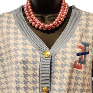 Cardigan bleu à motif pied-de-poule brodé Jack and Jill pour femme, pull en tricot, motif classique, boutonné, doux, chaud, décontracté, élégant - Product Image 2