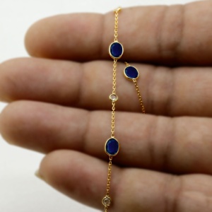 Wholesale Natural Blue Sapphire & Diamond Bracelet | 18K <b>Solid</b> Yellow <b>Gold</b> Handmade Fine Jewelry for Women-Anniversary Gift - Product Image 5