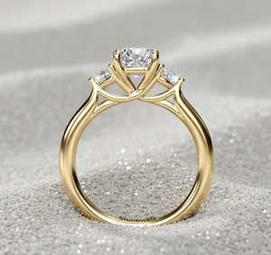 Anillo de Compromiso de Tres Piedras con Diamante Cultivado en Laboratorio, Corte Redondo, Oro de 14K, Anillo de Novia Clásico, Fabricante - Product Image 4