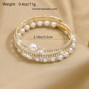 Luxury Freshwater Pearl <b>Bangle</b> <b>Bracelet</b> for Women Gold Silver Plated Round Pearl Rhinestone Charm <b>Bracelet</b> - Product Image 6