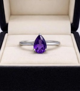 Pear Cut Amethyst <b>Ring</b> 925 Sterling Silver <b>Dainty</b> Purple Gemstone <b>Ring</b> February Birthstone Engagement Promise <b>Ring</b> - Product Image 1