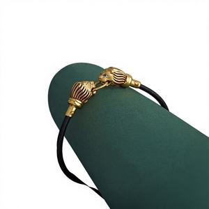 22k <b>Solid</b> <b>Gold</b> Baby <b>Bracelet</b> Lion Face Design Luxury Kids Jewelry Genuine Yellow <b>Gold</b> Infant Bangle Adjustable Black Cord Kada - Product Image 1