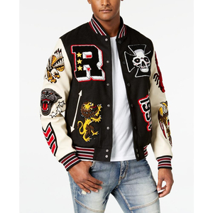 Veste varsity épaisse imperméable écologique pour homme en noir et vert avec broderie style streetwear - Product Image 3