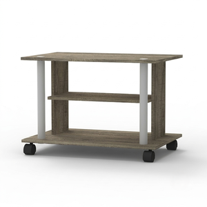 Industrial 1802 <b>Mobile</b> 2 Tier Printer <b>Stand</b> Wood Storage Cart Rolling Media <b>TV</b> Bench Table Grey Oak Desk Organizer Living Room - Product Image 3