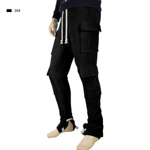 Joggers apilados con logotipo personalizado para hombre, ropa de calle con bolsillo, pantalones de chándal para hombre, pantalones de chándal apilados acampanados - Product Image 3