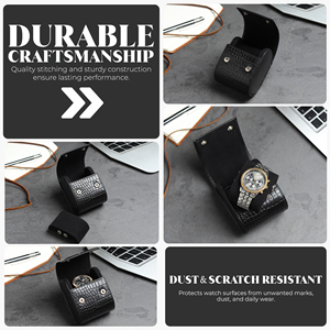 Fashionable Customizable Single Leather <b>Watch</b> <b>Case</b> with Black Outside Grey 1slot Protective <b>Watch</b> Roll for Jewelry Display - Product Image 5