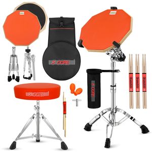 Tabouret de Trône de Guitare Réglable avec Siège Rembourré Snare Drum Practice Pad Stand Drumming Combo-DS CH ORG + DPAD COMBO ORG - Product Image 1