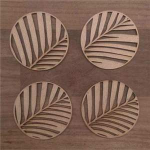 Sous-verres en bois découpés au laser sur mesure, ronds, en feuille de palmier, avec motifs floraux en MDF |   Sous-verres décoratifs géométriques pour bar et restaurant - Product Image 1