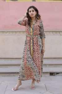 Indien main bloc imprimé coton robe nouvelle tendance Midi longueur décontracté été porter à la main cadeau d'anniversaire caractéristique durable - Product Image 3