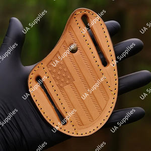 Étui à couteau en cuir de qualité supérieure, style pancake, avec drapeau américain patriotique en relief, pour ceinture horizontale, étui pour couteau pliant - Product Image 4