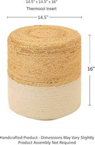 Pouf en Corde Tressée à Motif Circulaire Noir en Jute et Coton, Design Moderne, Fait Main, Lot de 2, Mobile, Personnalisable, Multi-Occasions - Product Image 4