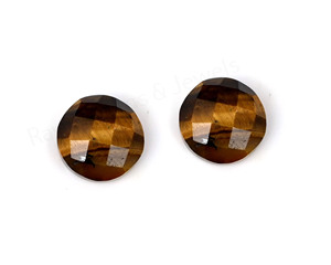Cabujón facetado de ojo de tigre, forma redonda, 10 mm, parte trasera plana, altamente pulido, piedra preciosa suelta para la fabricación de joyas y colgantes, más vendido. - Product Image 1