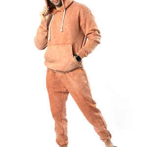 Conjunto Deportivo para Hombre, Sudadera con Capucha y Pantalones Jogger, Lavado Ácido, Color Sólido, Felpa de Algodón, Estilo Casual Urbano, Manga Larga, Corte Regular, Ropa de Otoño - Product Image 4