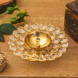 Crystal and Brass Diya for Puja Oil Puja <b>Lamp</b> - Diwali Decorations Items for Home Decor and Wedding Return Gifts - Product Image 3