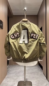 100% Cotton Premium Quality <b>Men's</b> Olive Green Bomber <b>Jacket</b> Embroidered Patch Design Zipper Front <b>Baseball</b> Letterman <b>Jacket</b> OEM - Product Image 5