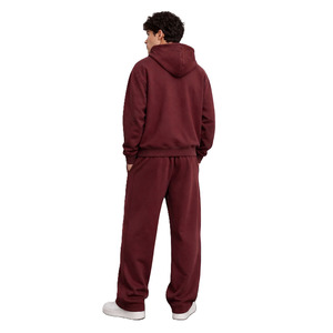 Men's Casual Two Piece Hoodies Sets Solid Color <b>Zipper</b> <b>Jacket</b> and Wide Leg Sweat Pants With Contrast Piping Low MOQ Supply - Product Image 3